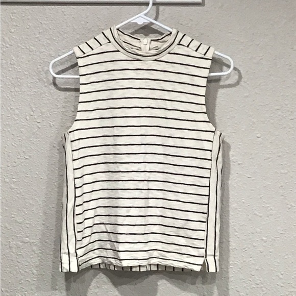 Madewell Mixtape Navy Striped Mock Neck Sleeveless Knit Top​ Size Small - Picture 2 of 5